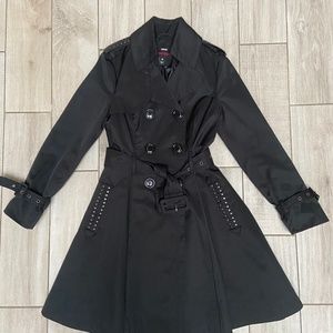 Miss Sixty Women's Black/Tan Stud Belted Double Breasted Trench Coat. Size: S
